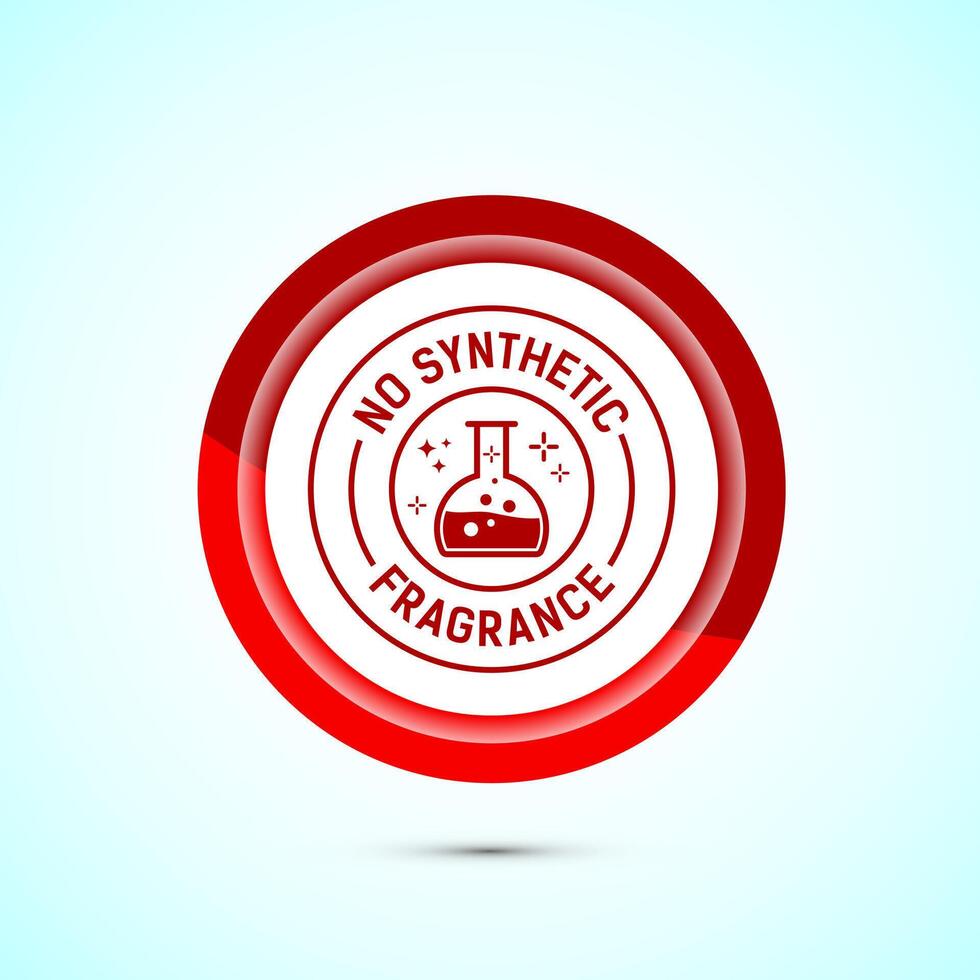 No synthetic fragrance icon design illustration. Synthetic fragrance free label sign symbol, Red color button design vector