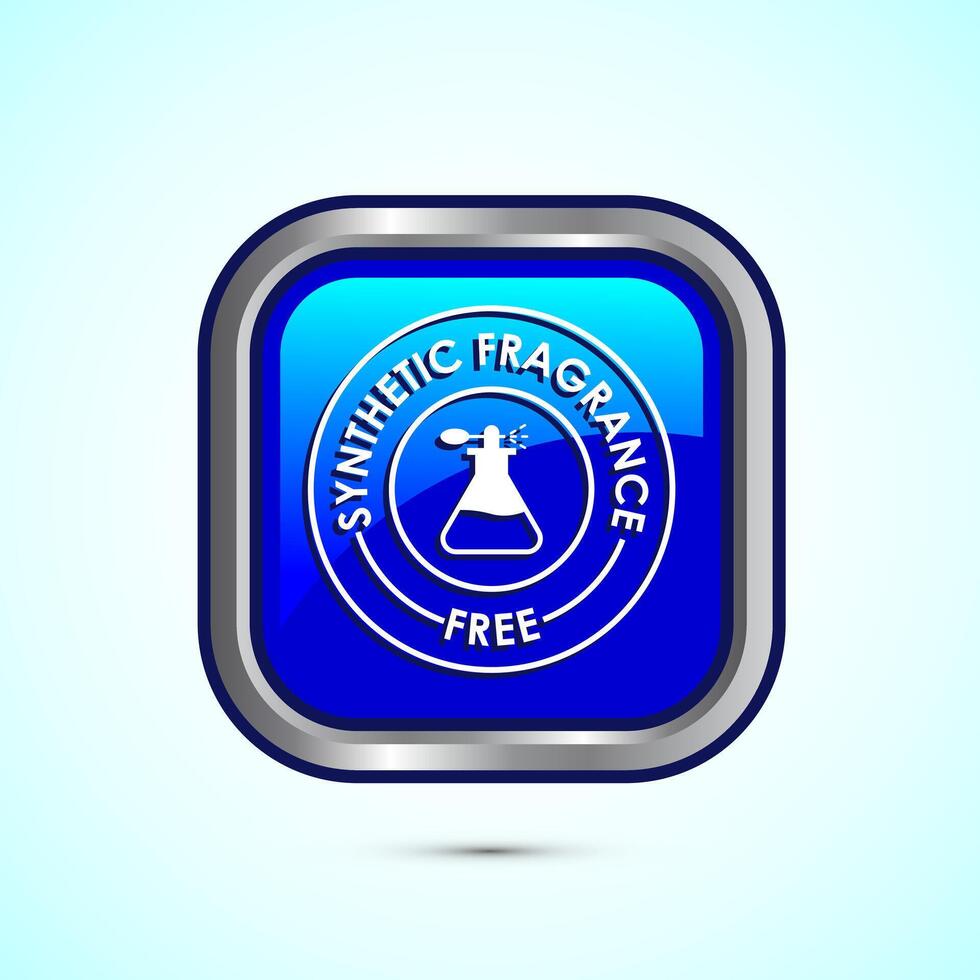 No synthetic fragrance icon design illustration. Synthetic fragrance free label sign symbol, Blue color square button design vector