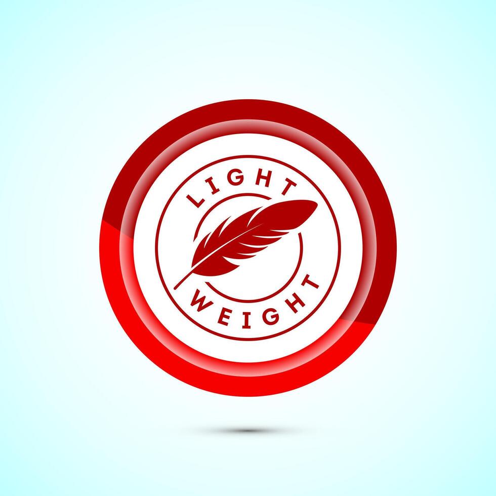 Light weight icon design illustration. Feather icon, Light weight label sign symbol, Red color button design vector