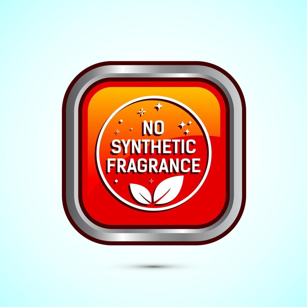 No synthetic fragrance icon design illustration. Synthetic fragrance free label sign symbol, Orange color square button design vector