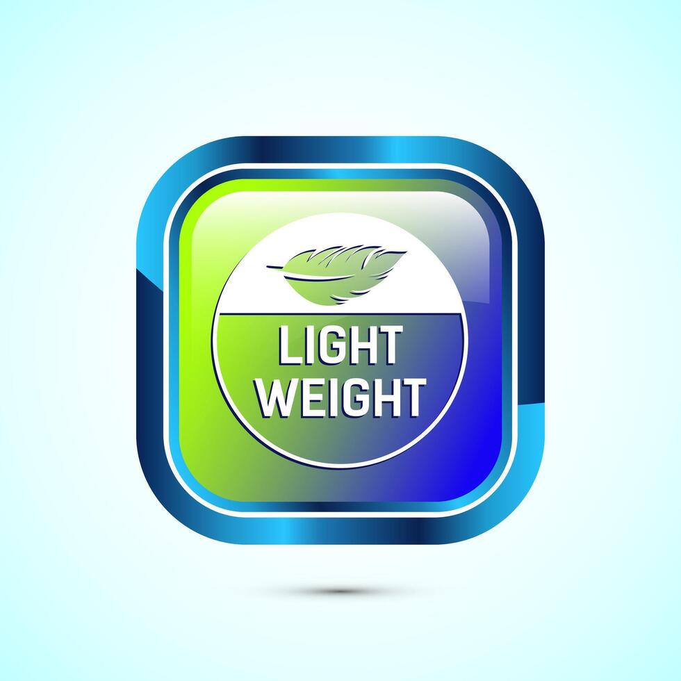 Light weight icon design illustration. Feather icon, Light weight label sign symbol, Glossy square button design vector