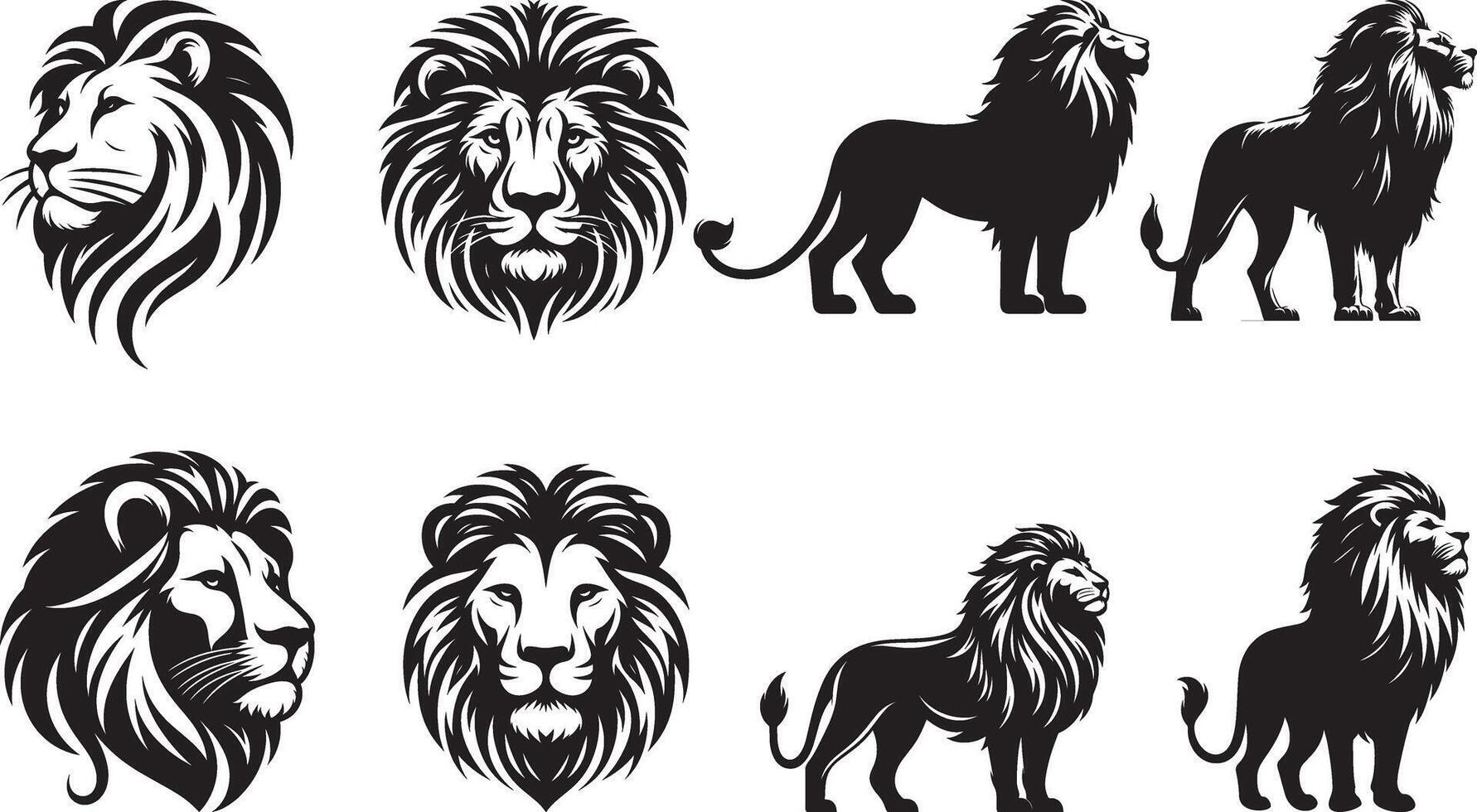 Lion head silhouette set, illustration vector