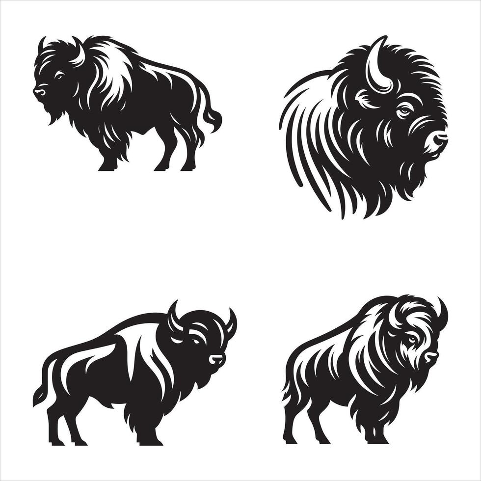 Four bison silhouettes in different poses vector