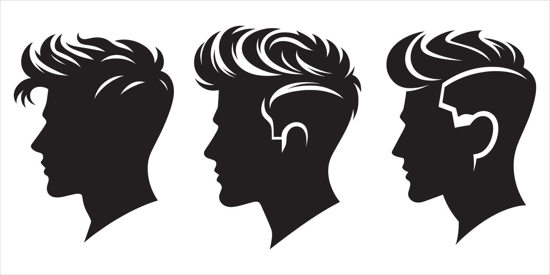 Silhouette of a man's head with different hairstyles vector