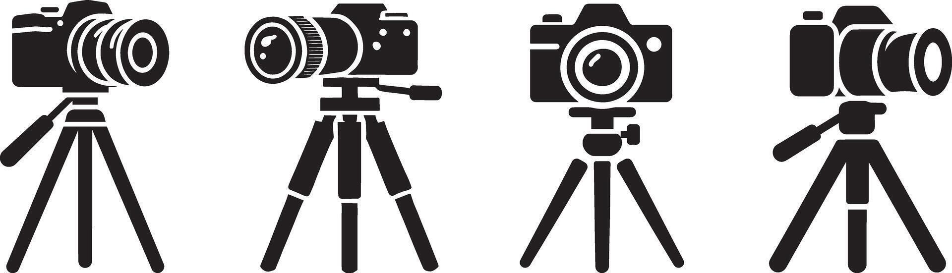 A set of four cameras on tripod vector