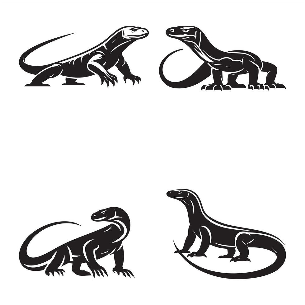 Lizard silhouettes set on white background vector