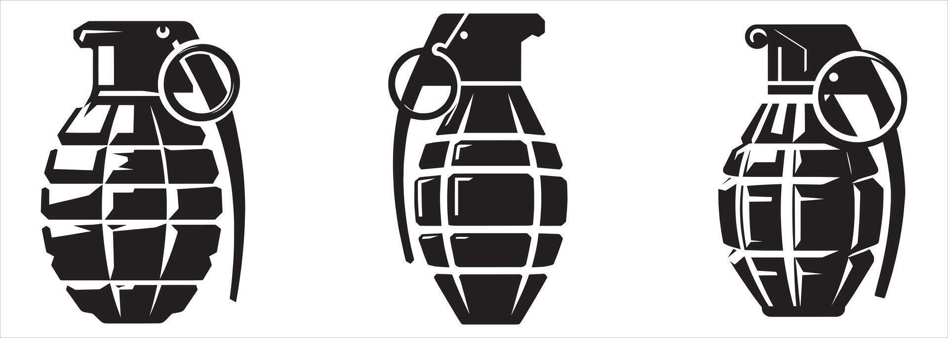 Three different types of grenade on a white background vector