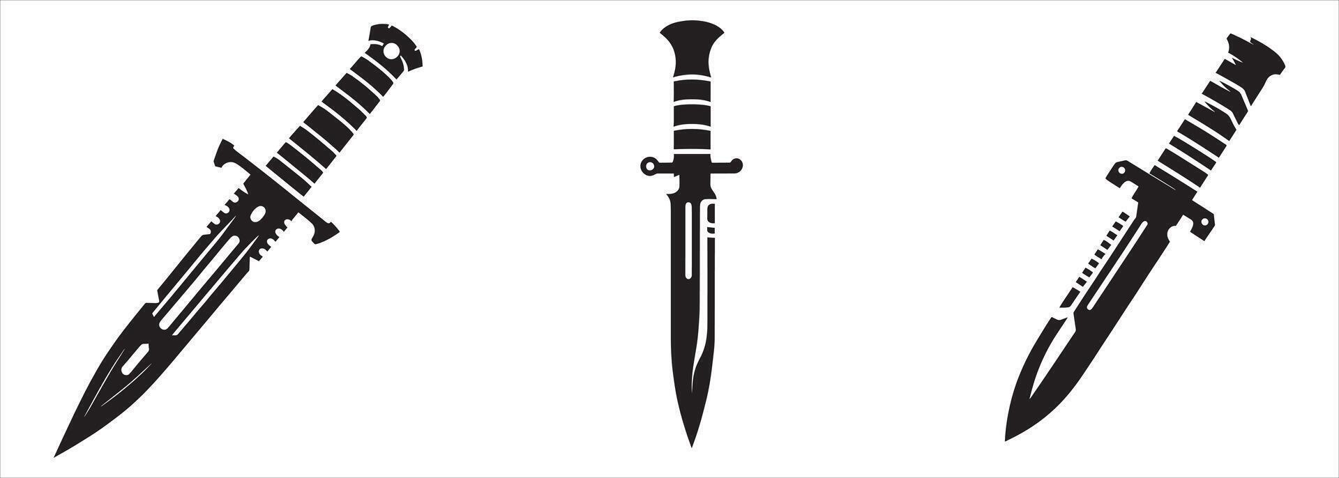 Three different types of knives on a white background vector