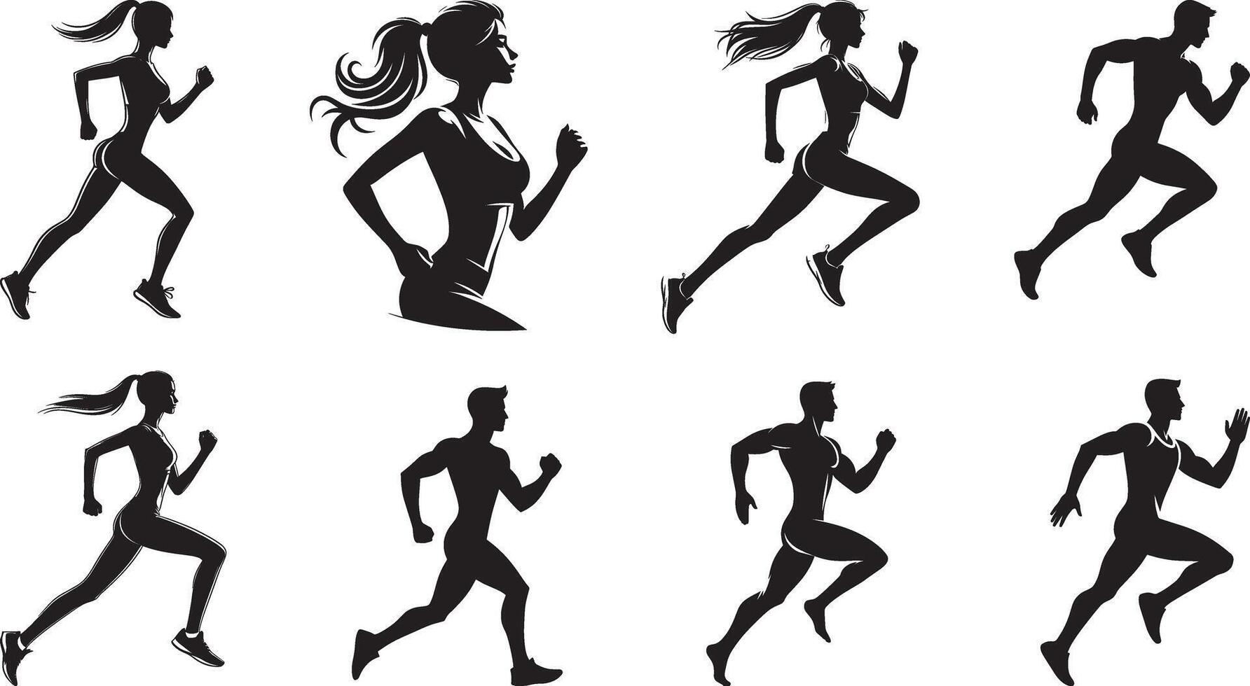 A set of silhouettes of people running vector