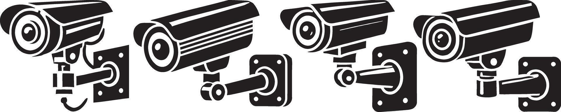 Set of Surveillance Camera Illustrations Depicting Wall-Mounted Security Systems in Various Angles and Styles vector