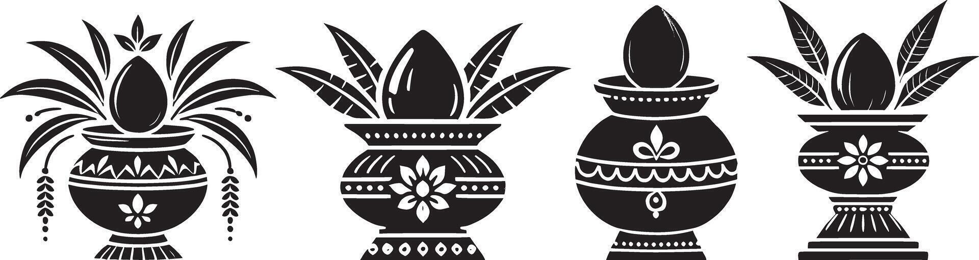 Vases with decorative designs in black and white vector