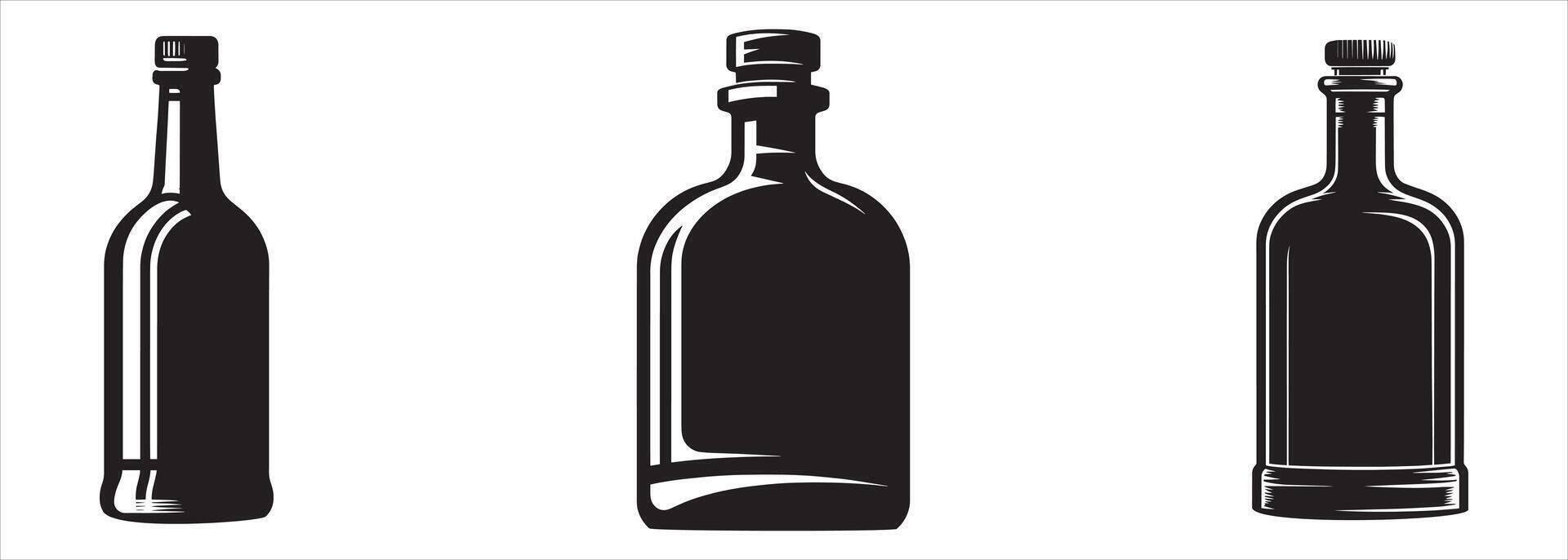 Four different types of wine bottles on a white background vector