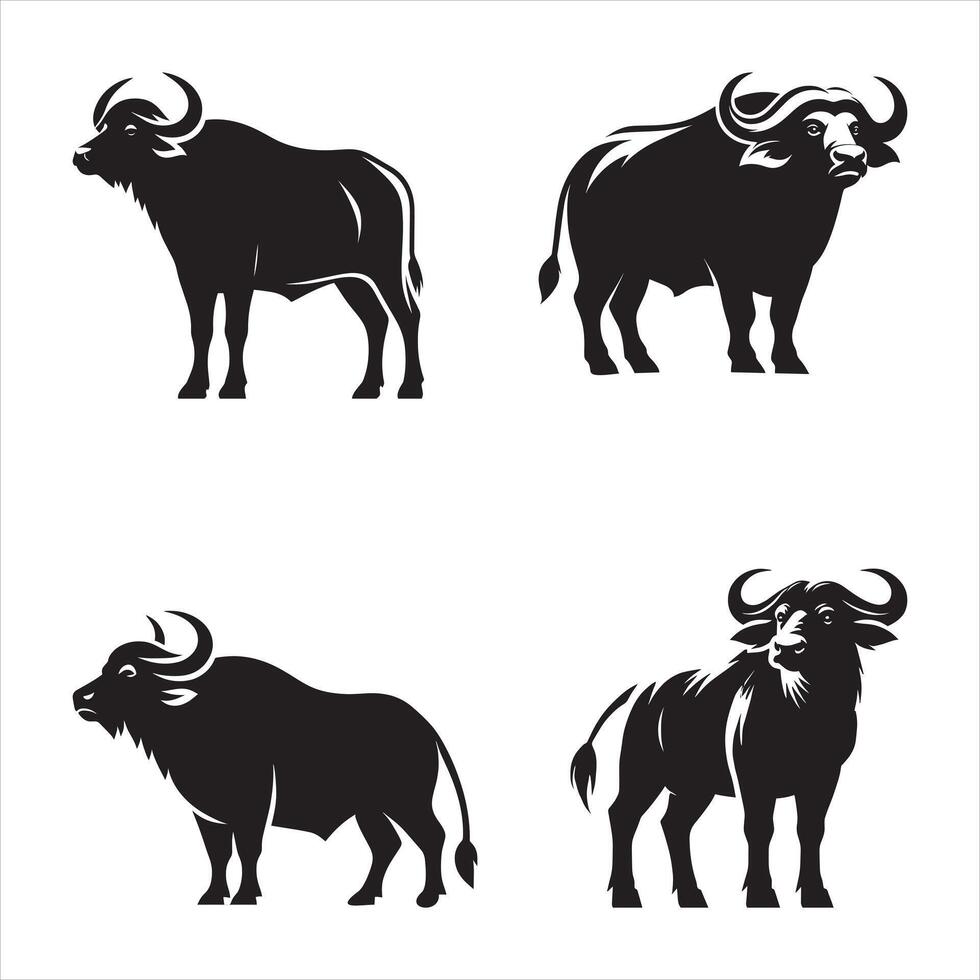 set of buffalo silhouette vector