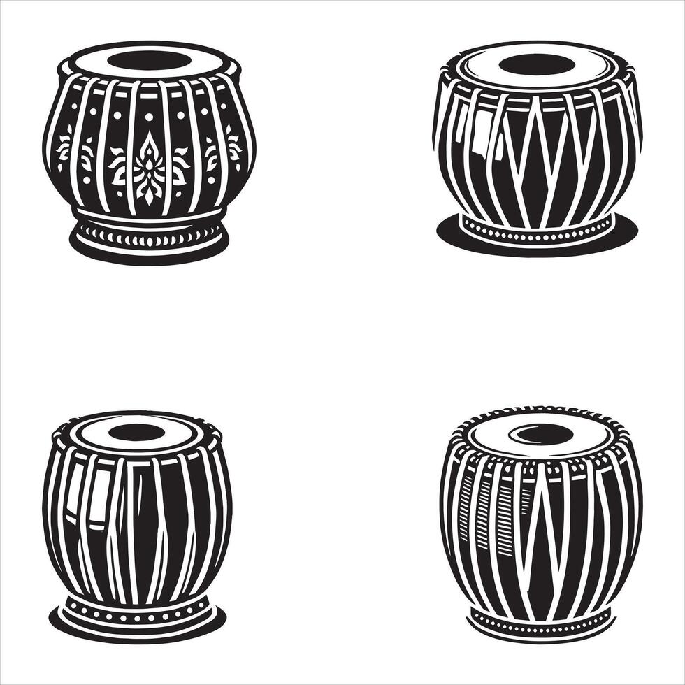 Indian drums set of four different drums vector