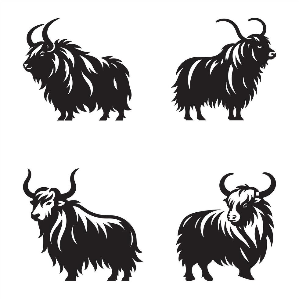 Four yak black and white on white background vector