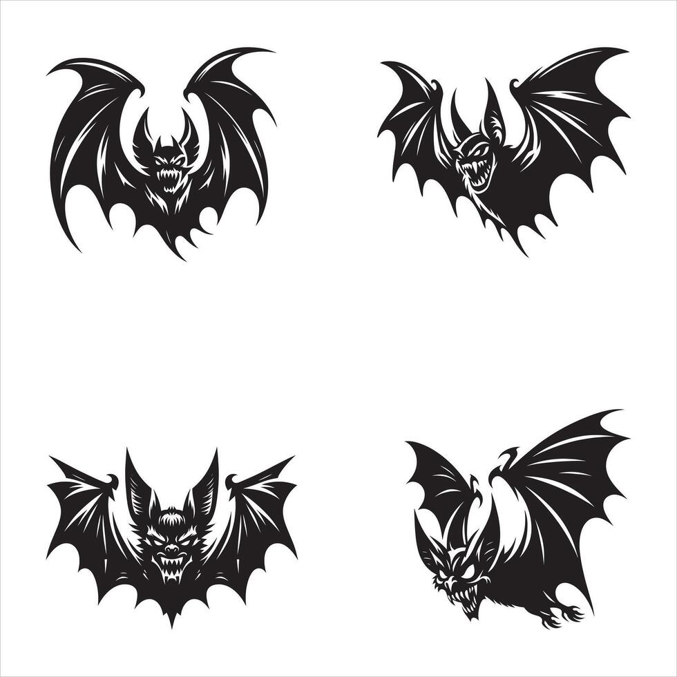 Four different bat designs on a white background vector