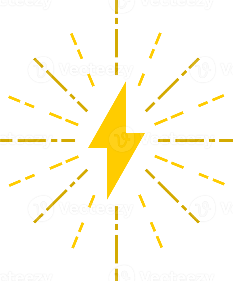 Yellow electric thunder bolt power with light ray icon png