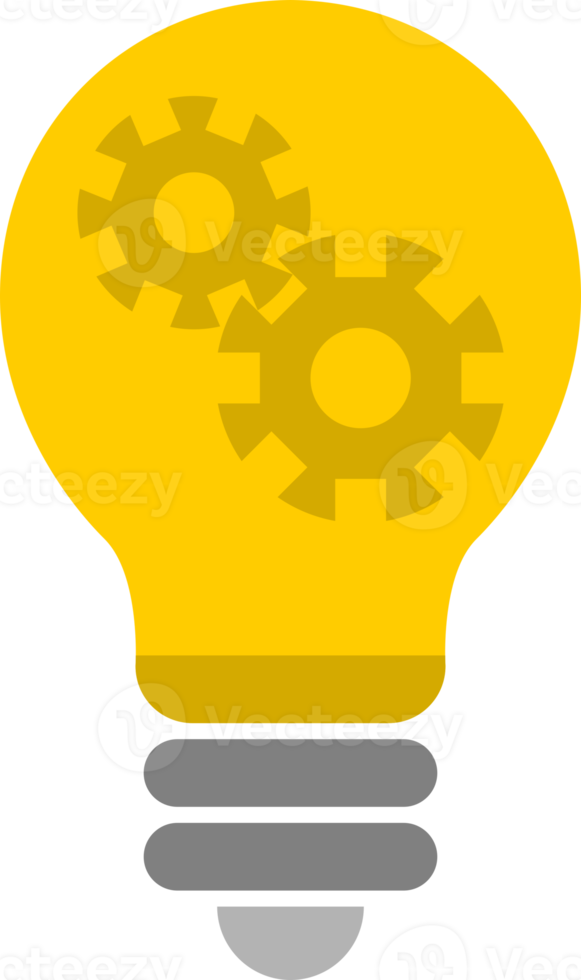 Yellow electric light bulb with gear idea png