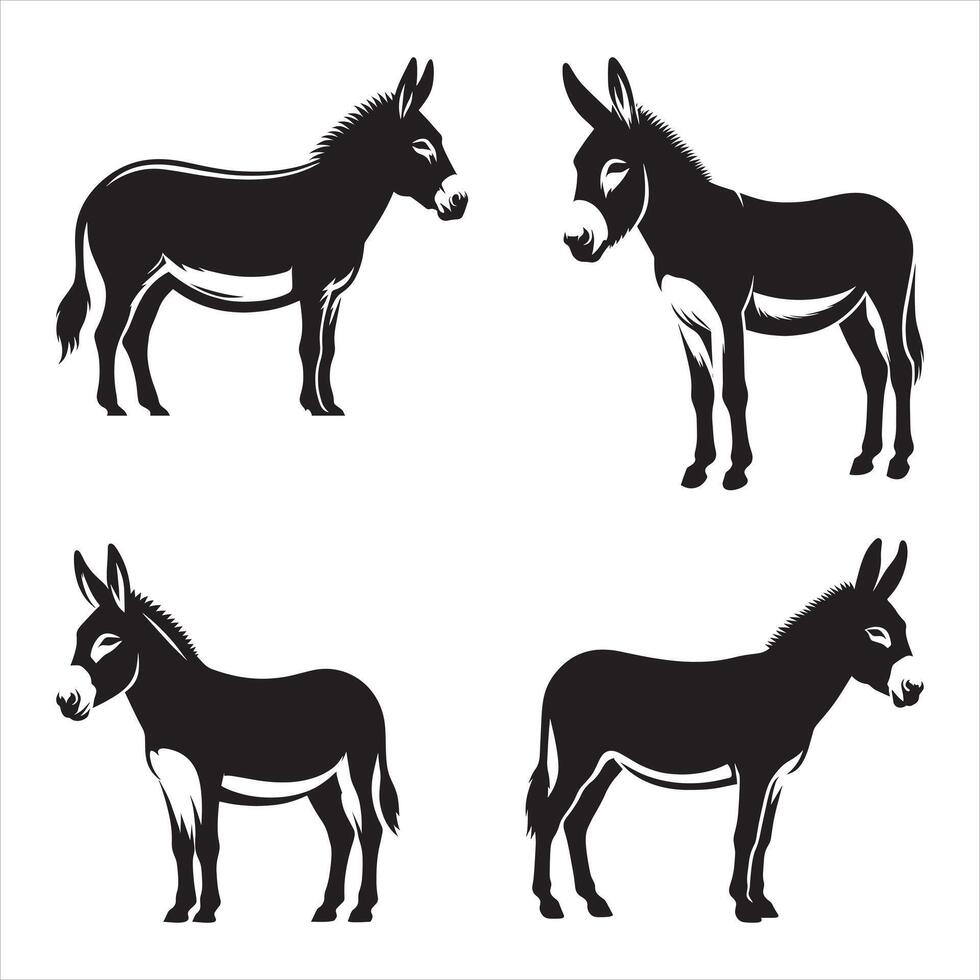 Four black and white donkey silhouettes on a white background vector