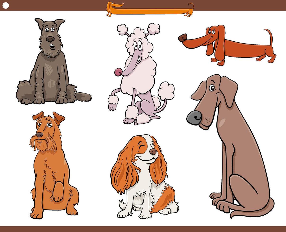 cartoon purebred dogs and puppies animal characters set vector