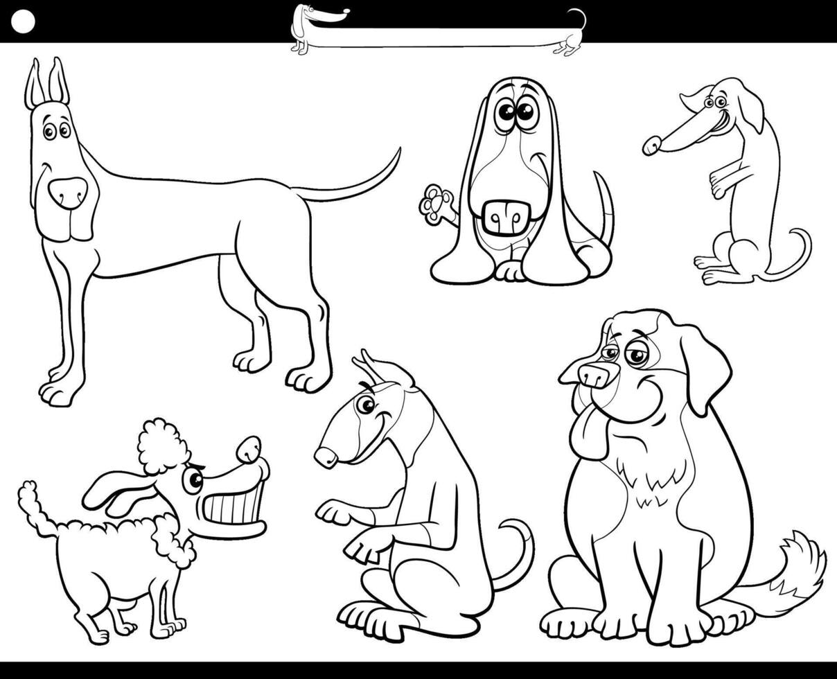 cartoon dogs and puppies characters set coloring book vector