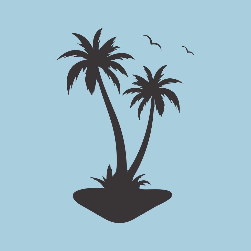 Tropical Island with Palm Trees Silhouette. vector
