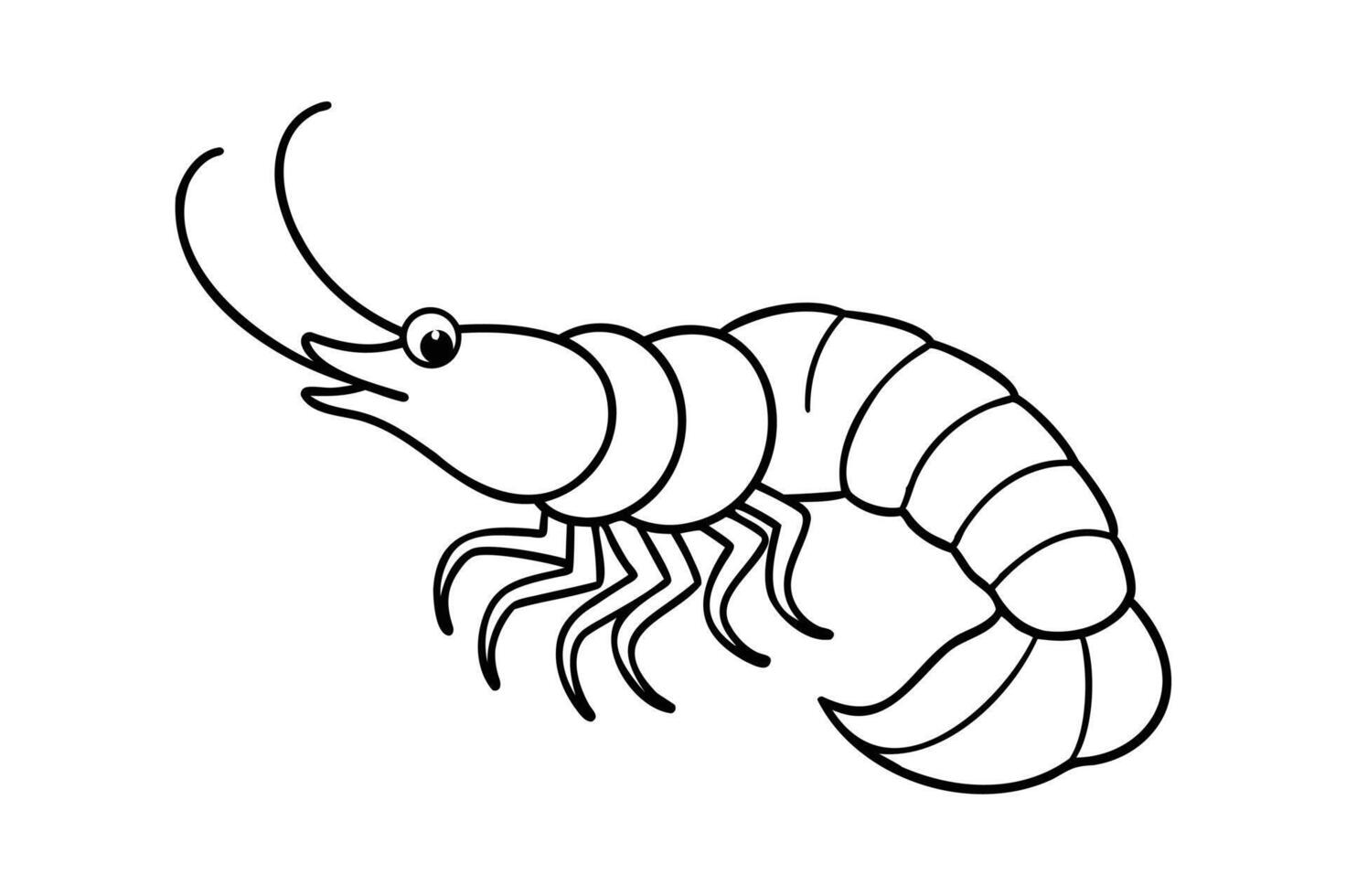 Cartoon Shrimp Line Art Illustration. vector