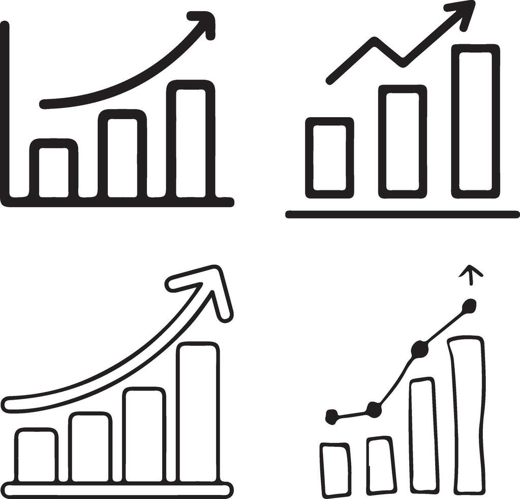 Hand drawn growth chart icons set. vector