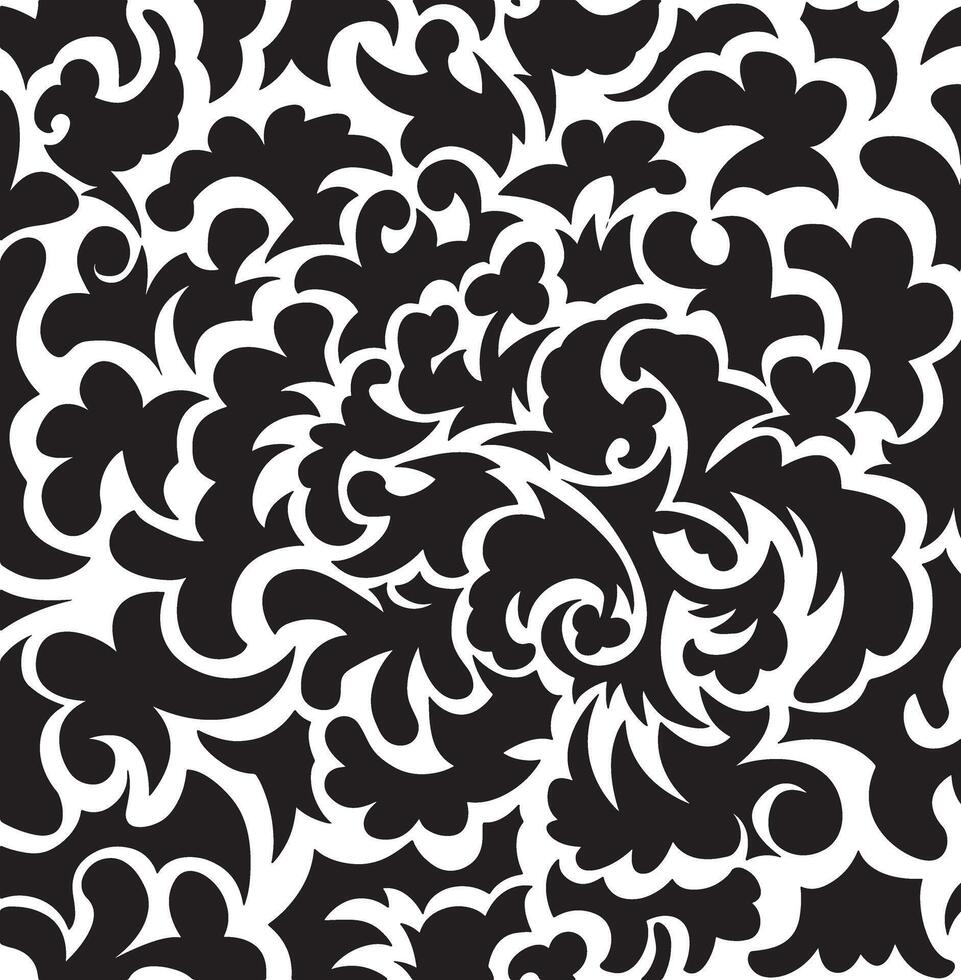 Seamless Black and White Floral Damask Pattern. vector