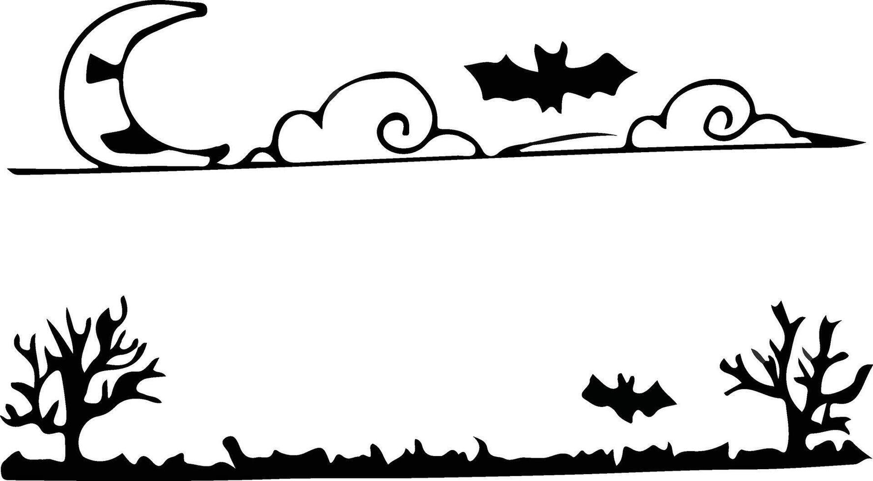 Halloween border silhouette ghosts, pumpkins, and graveyard. vector