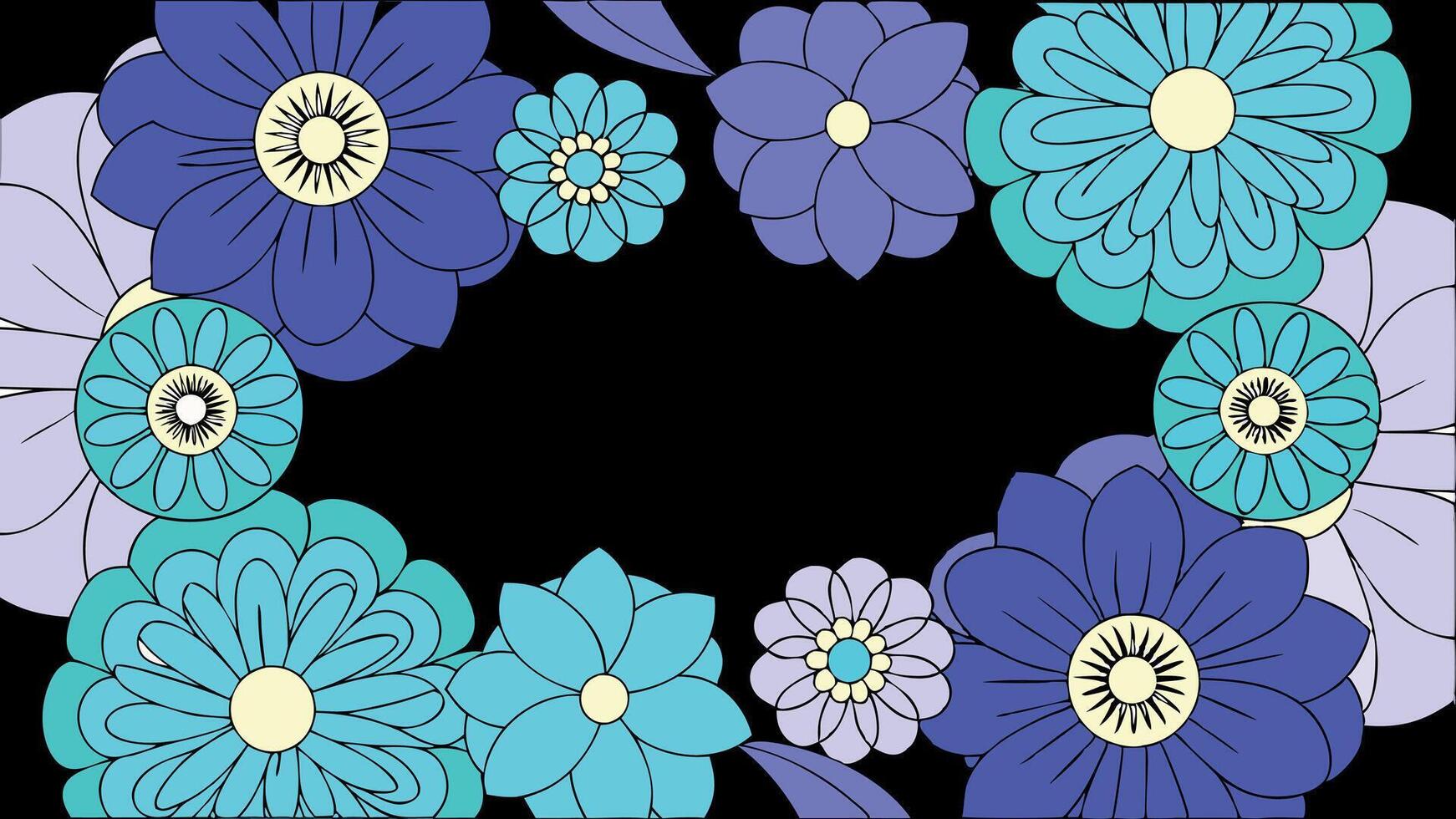 A flower border with blue and purple flowers vector