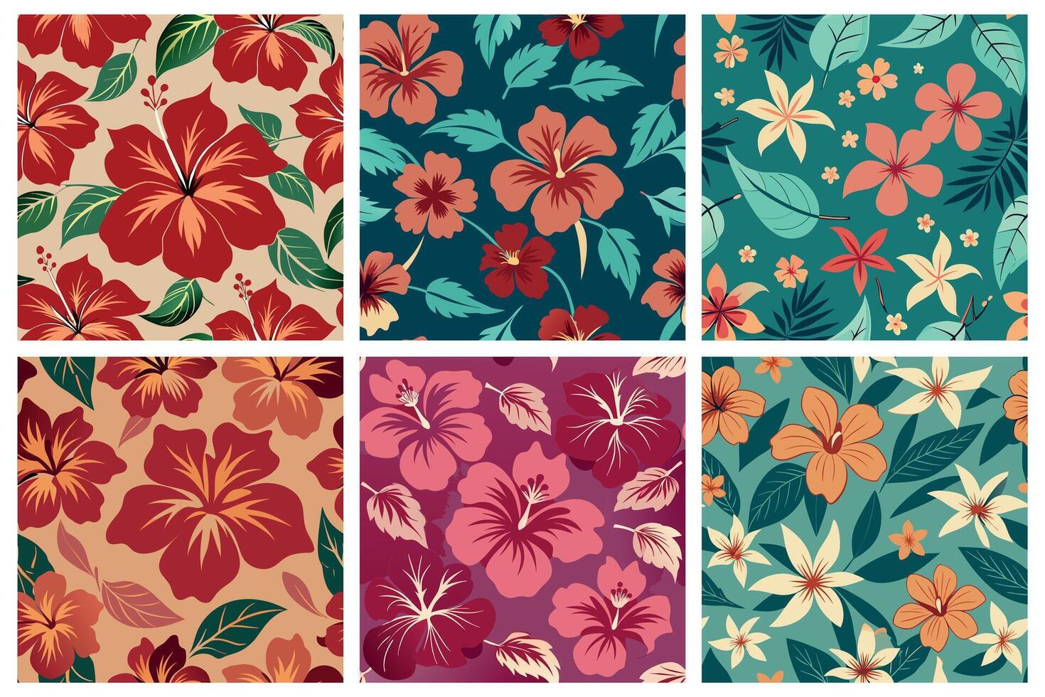 Colorful Floral Patterns Collection with Tropical Flowers vector