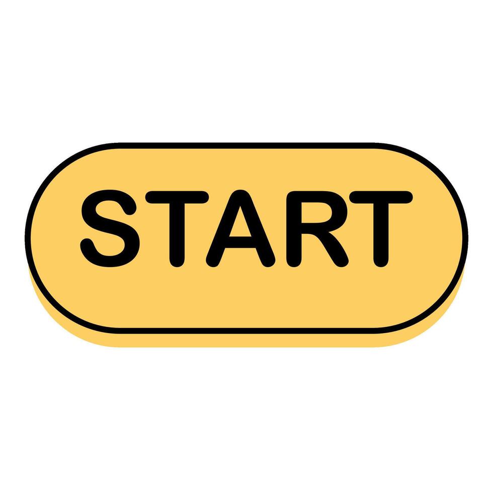 Yellow start button with black letters on white background. vector