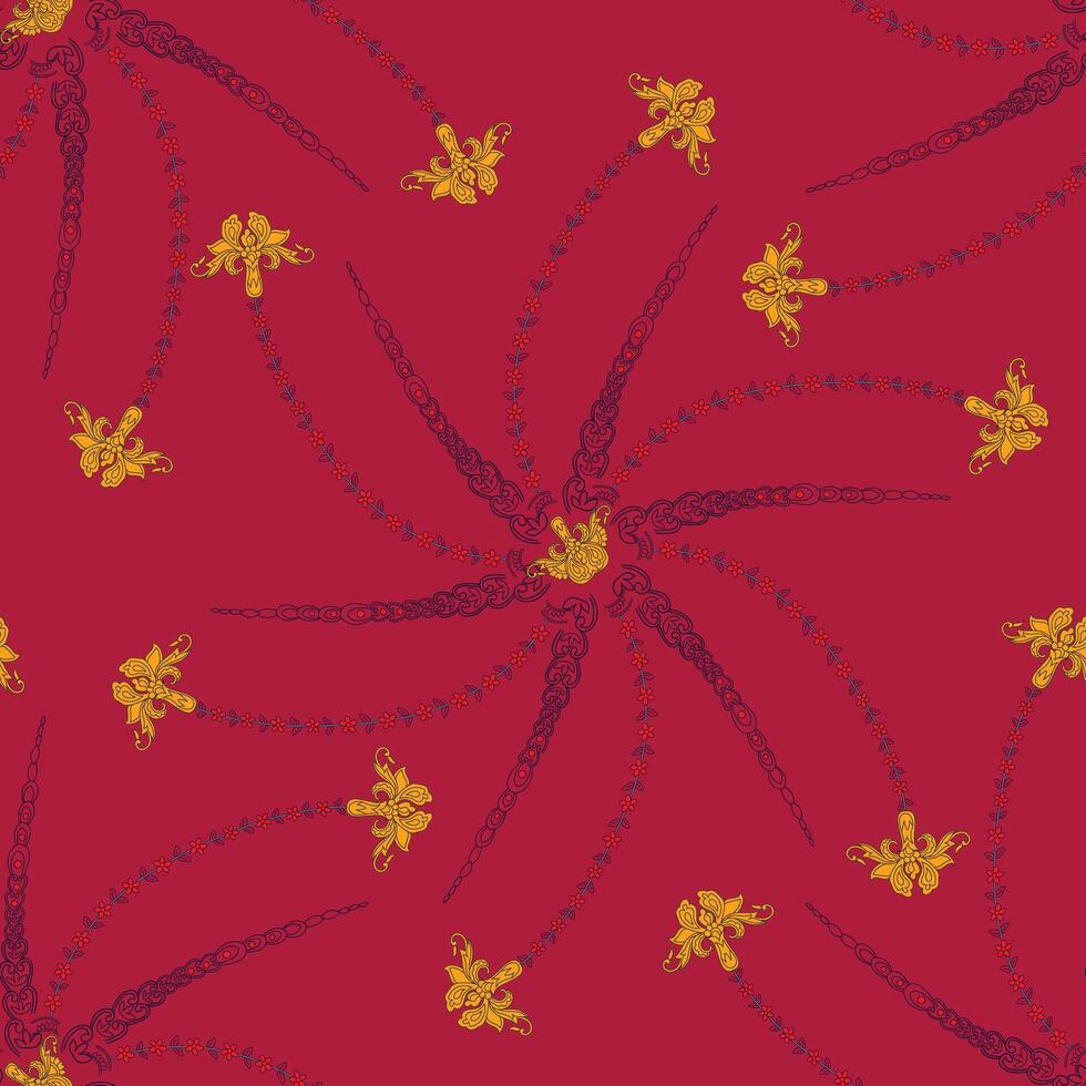 a red and gold pattern with flowers on it vector