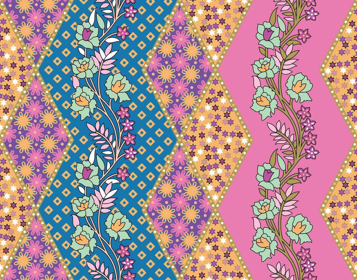 a colorful pattern with flowers and leaves vector
