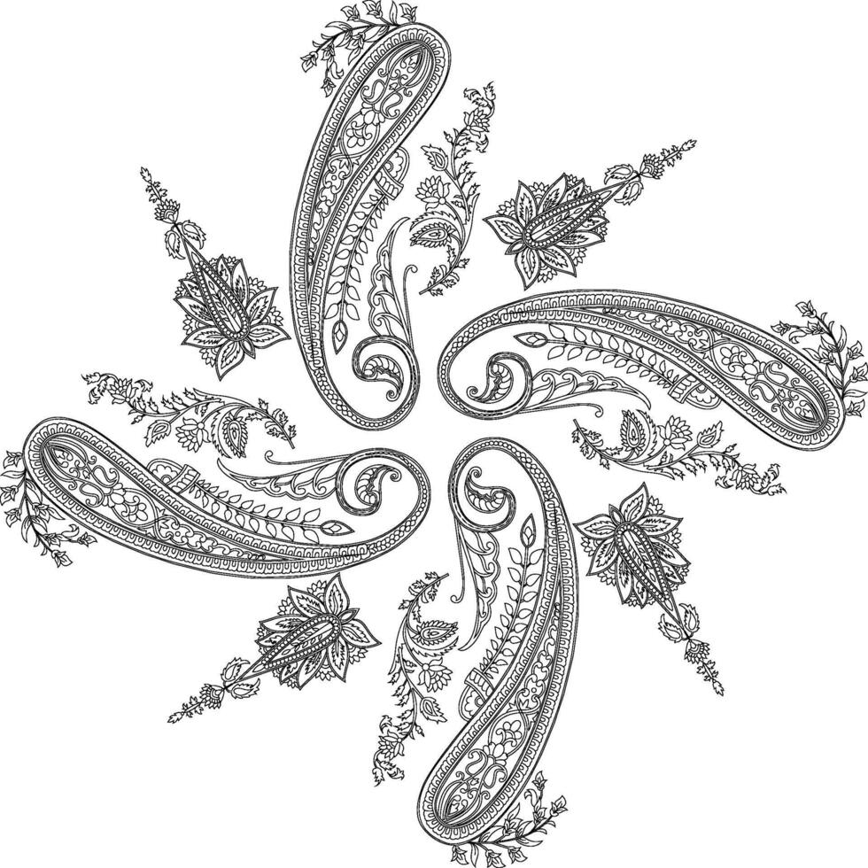 a black and white drawing of a paisley design vector