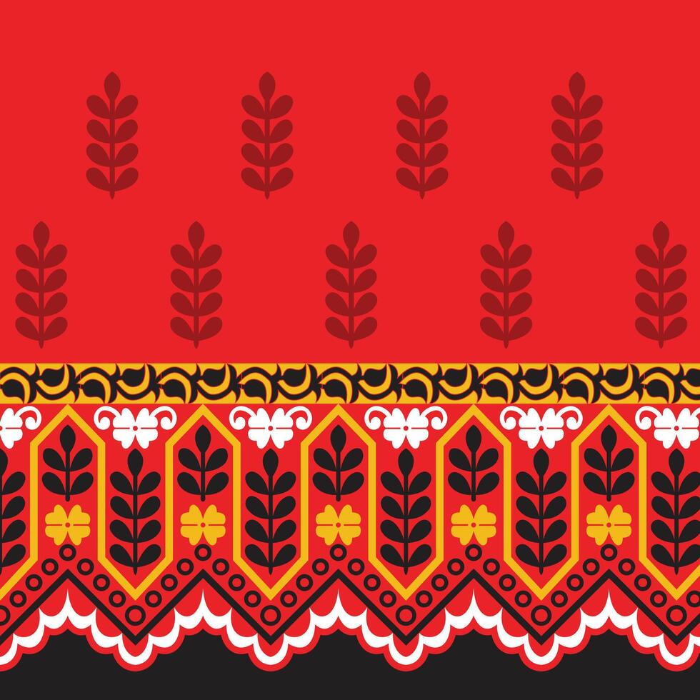 a red and black pattern with a floral design vector