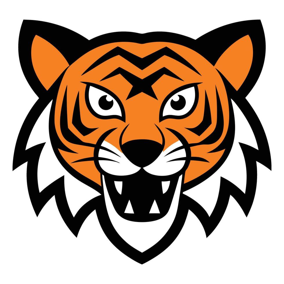 Fierce and fun cartoon tiger head, perfect for logos, mascots, and branding. Orange and black design. vector