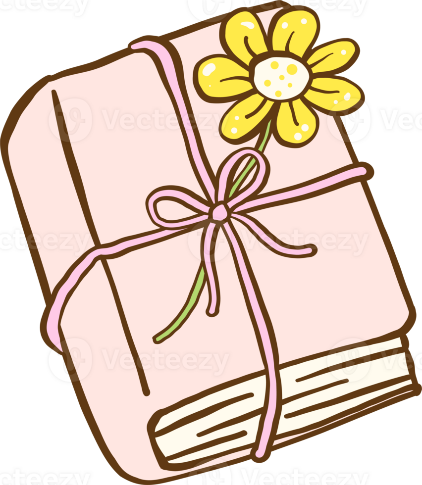 Cute Spring Bookish Close Book with flower Cartoon Hand Drawn png
