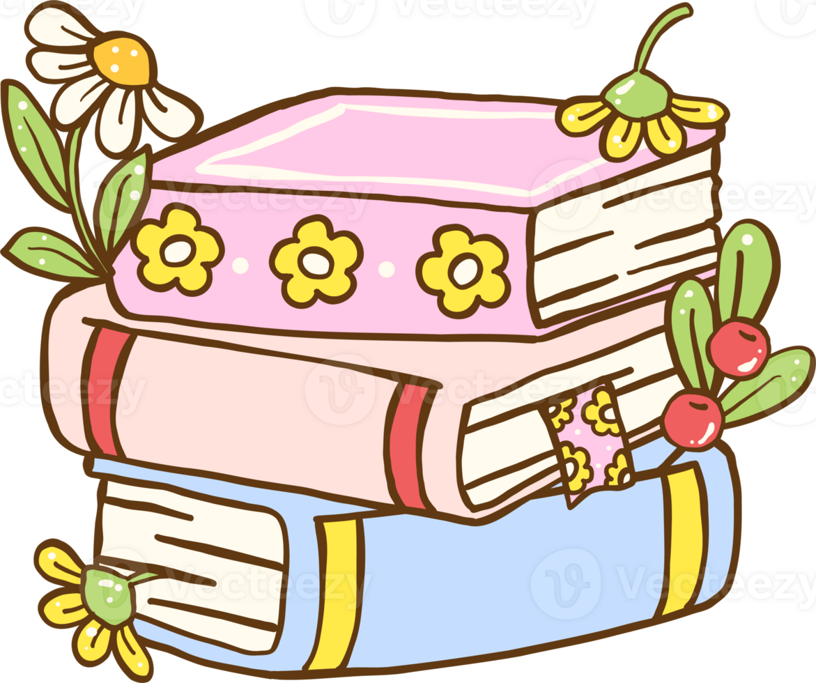 Cute Spring Book Stack Hand Drawn png