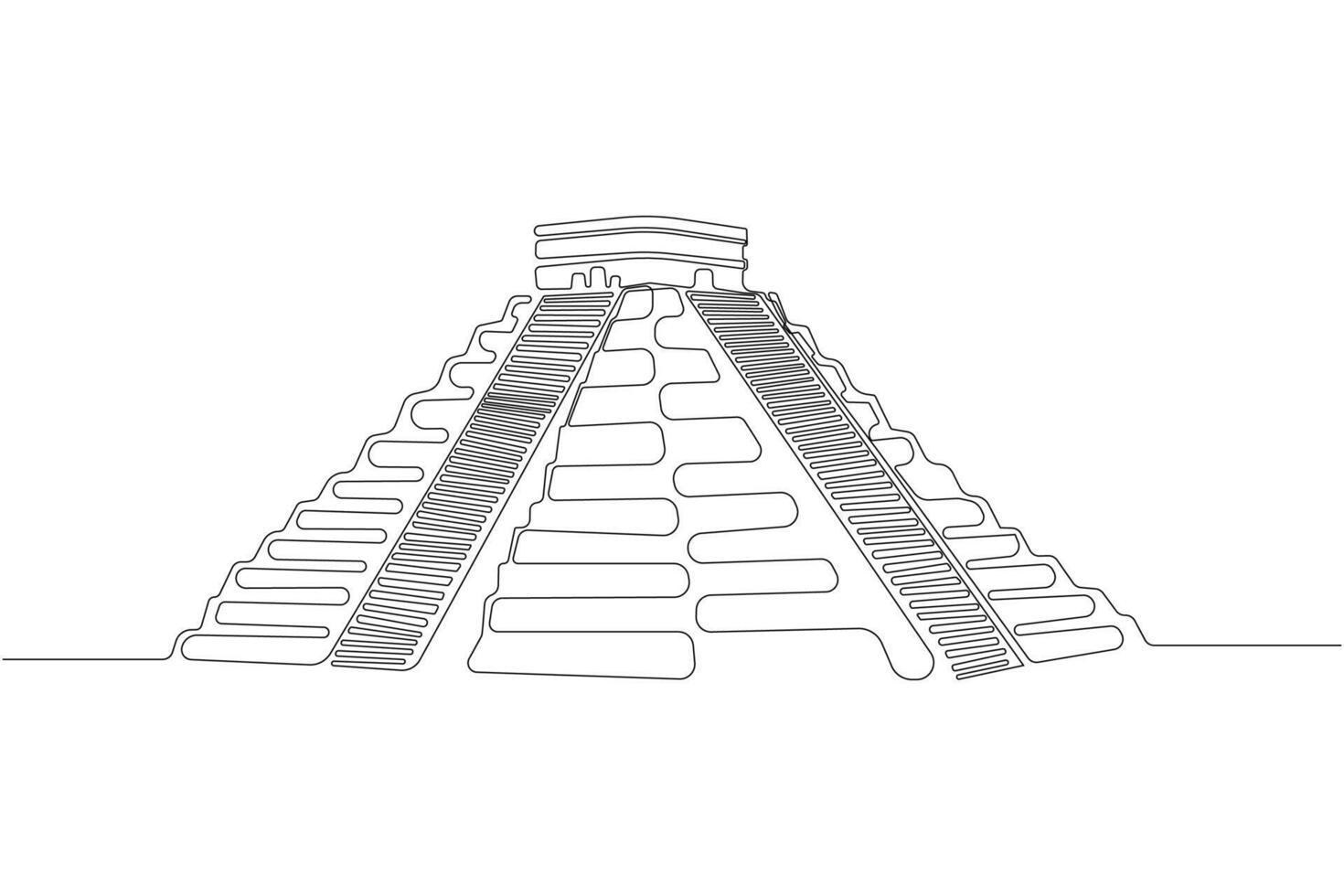 Continuous single-line art drawing of Chichen Itza. Mayan pyramid line art isolated on white background. vector