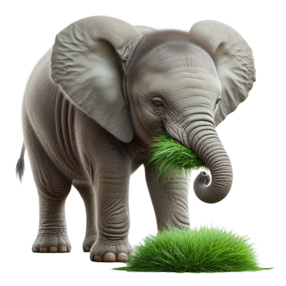 Cute Baby Elephant with Grass in Trunk png