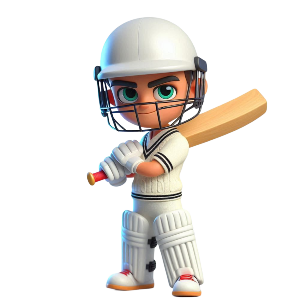 3D Cricket Player in White Uniform png