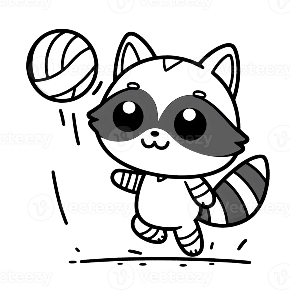 A cartoon raccoon playing volleyball png