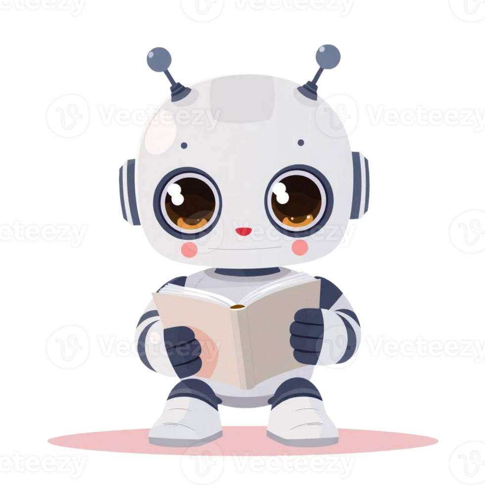 A cute robot reading a book png