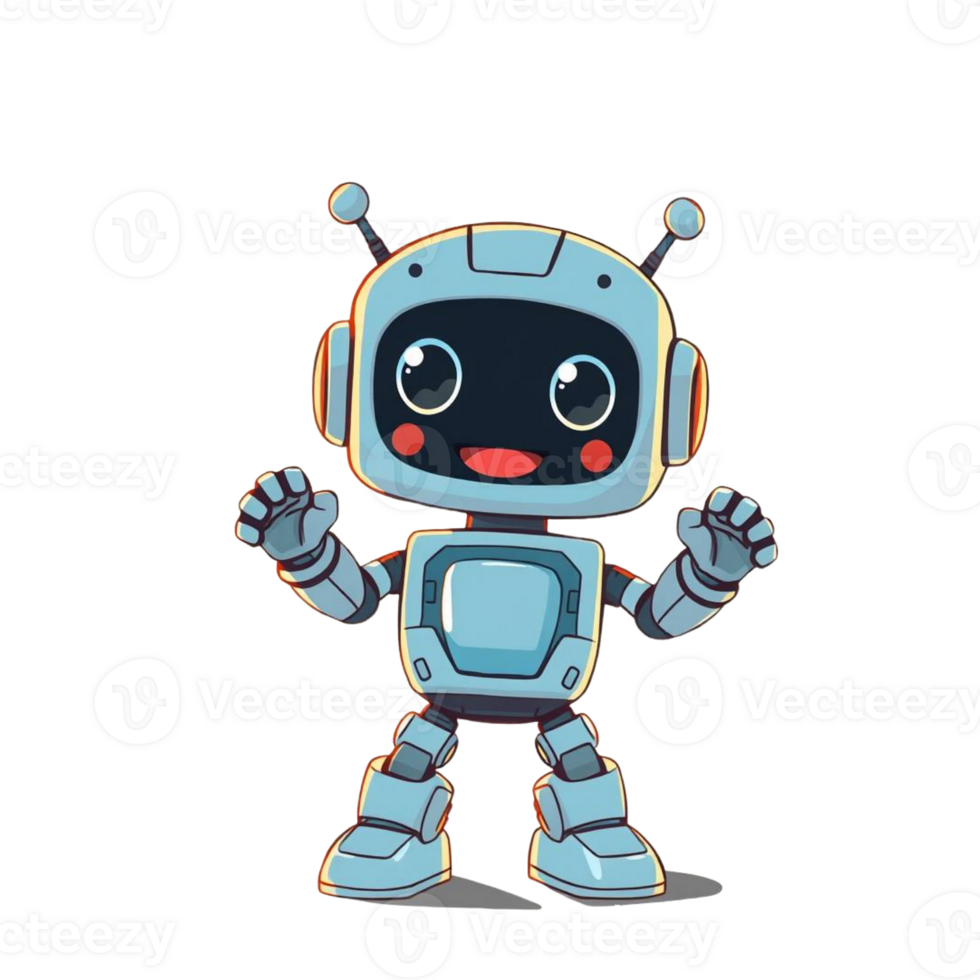 A cartoon robot with blue eyes and a smile png
