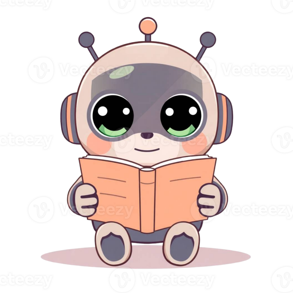 A cartoon robot reading a book png