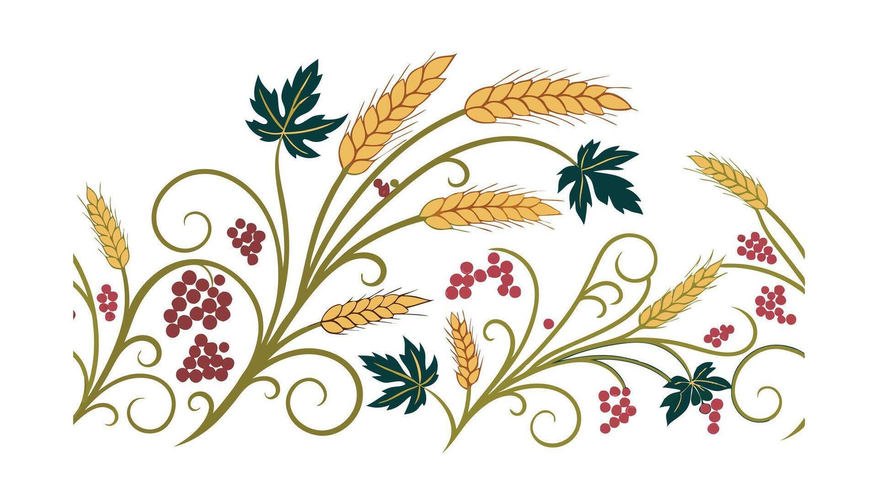 Ornate Wheat, Grape, and Vine Autumn Harvest Design vector