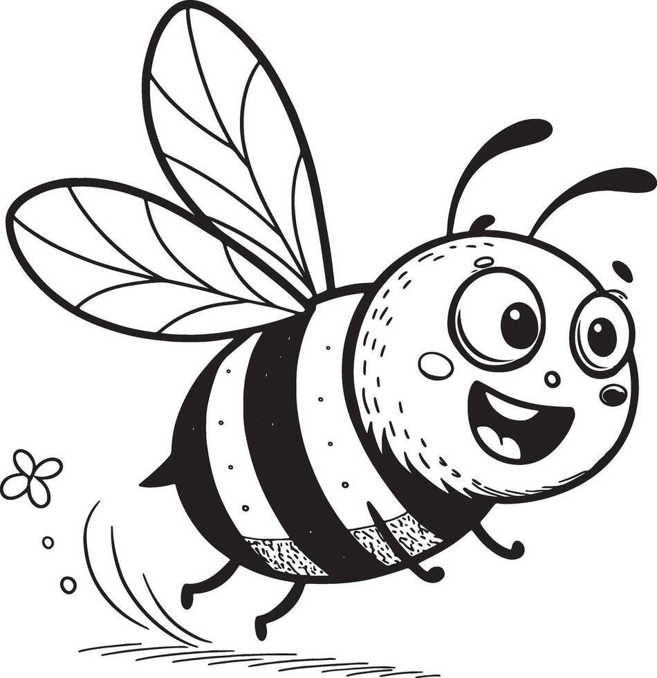 A cartoon bee flying with a flower in its mouth vector