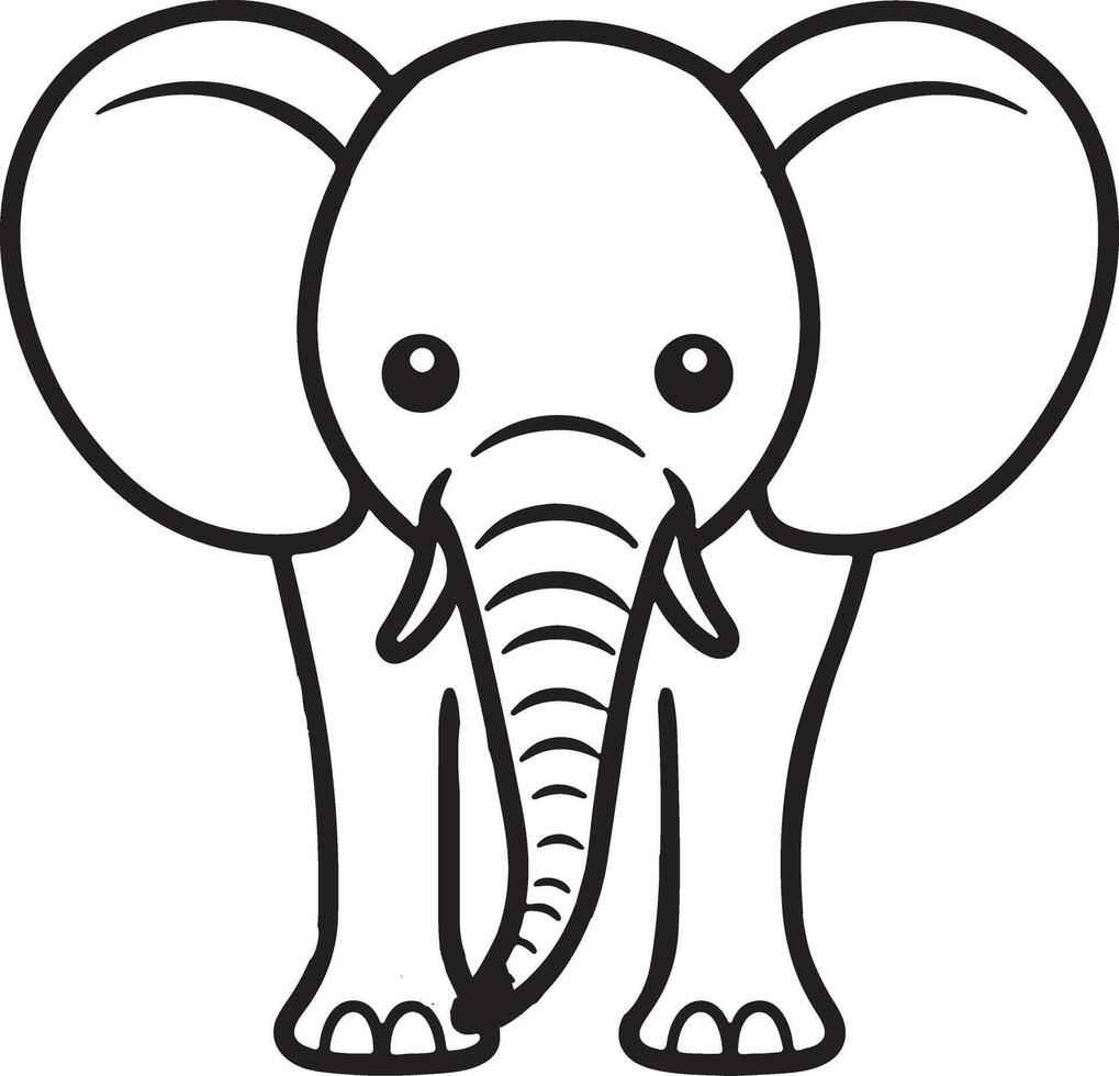 An elephant coloring page with a black and white outline vector